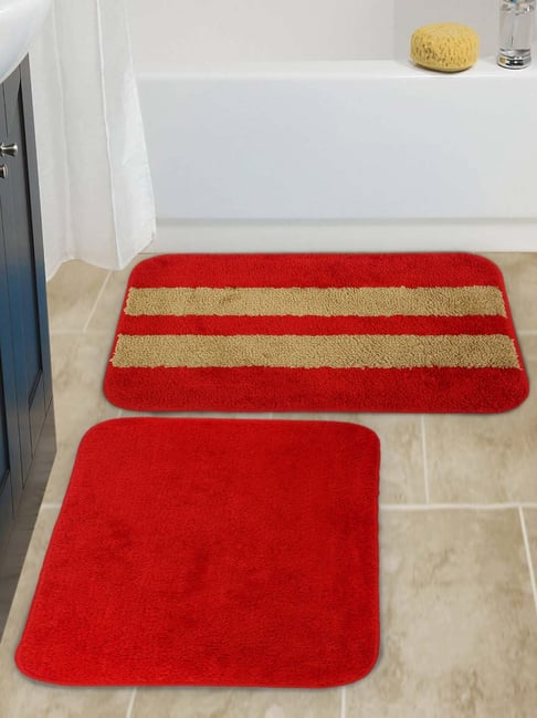 HOSTA HOMES Red Microfibre 400 GSM Anti-Skid Bath Mats - Set of 2