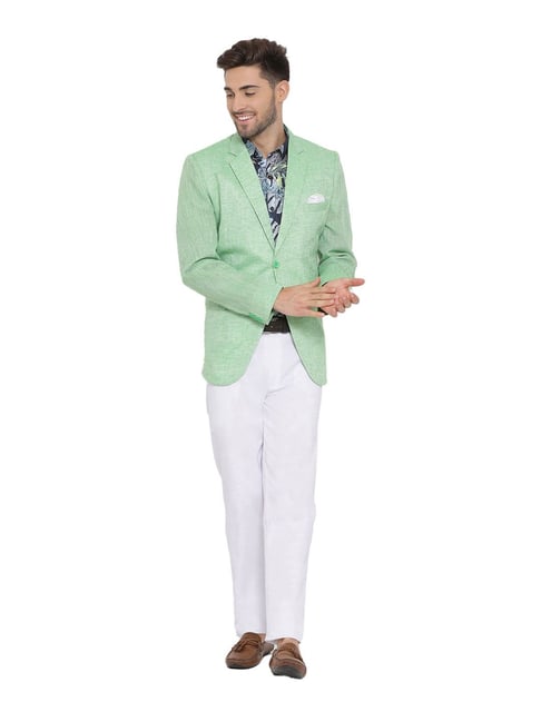 Hangup Plus Lime Green & White Regular Fit Three Piece Suit