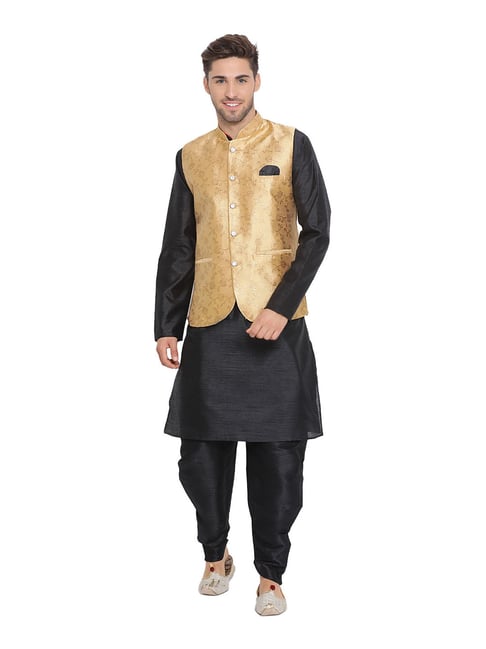 Hangup Black & Gold Self Design Suit