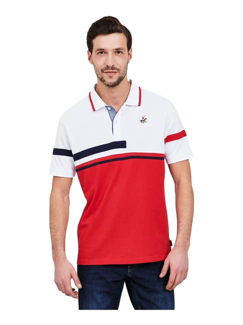 Buy Beverly Hills Polo Club White & Red Colour-Block Polo T-Shirt for Men  Online @ Tata CLiQ