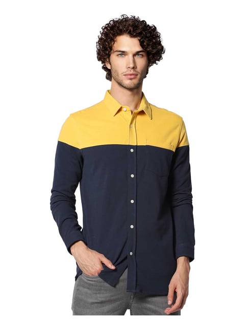 Jack & Jones Navy & Yellow Cotton Shirt