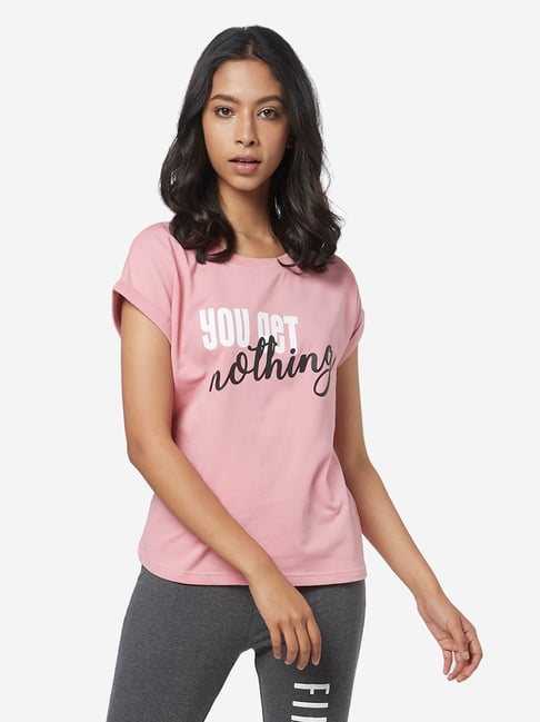 Studiofit by Westside Pink Typographic Pattern T-Shirt - Main Image