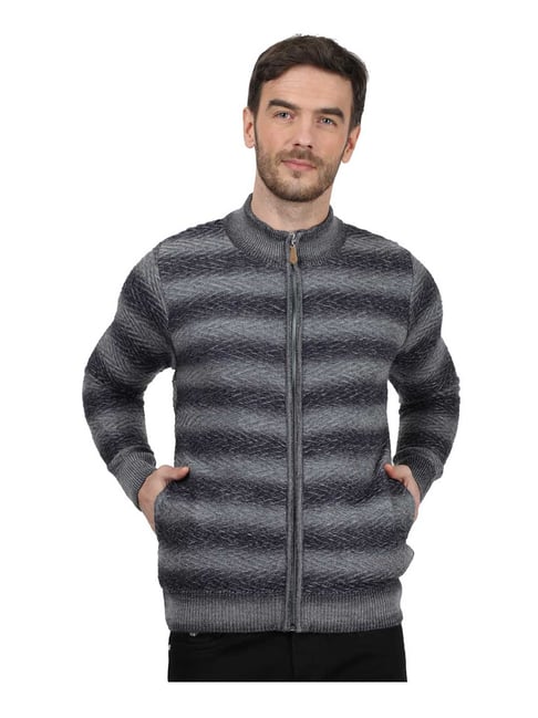 Buy Monte Carlo Blue Regular Fit Striped Full Sleeves Sweater for