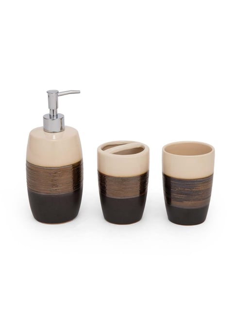 Buy Home4U Eleanor Brown & Beige Ceramic 3 Piece Bath Accessories Set at Best Price Tata CLiQ