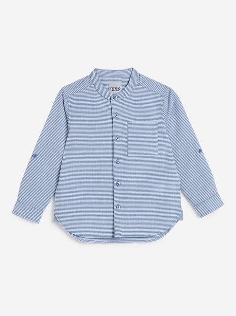 Buy HOP Kids by Westside Blue Striped Self-Textured Shirt Online at ...