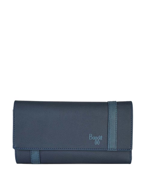 Baggit Jazzy Emily Dora Blue Textured Tri-Fold Wallet for Women