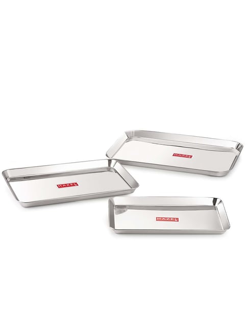 HAZEL Silver Stainless Steel Rectangular Serving Trays - Set of 3-picture-40