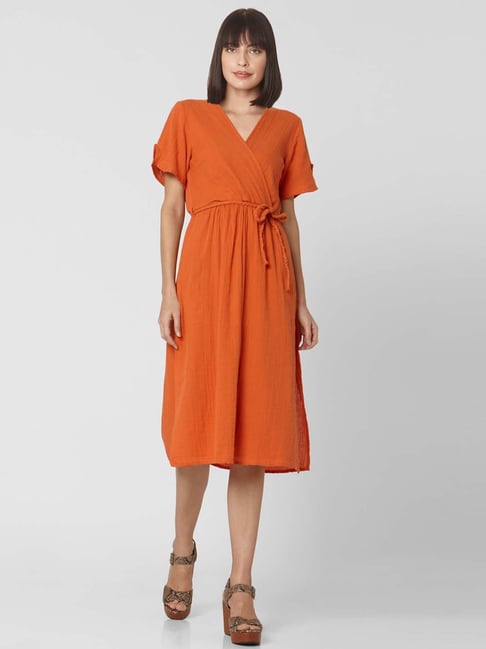Vero Moda Orange Cotton Shift dress Price in India