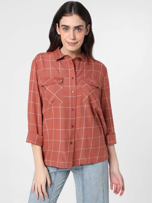 Vero Moda Brown Chequered Shirt Price in India