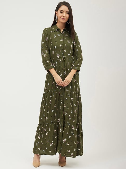 Harpa Olive Floral Print Dress Price in India
