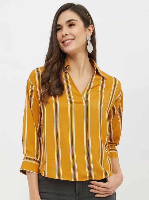 Buy Harpa Mustard Striped Top for Women Online Tata CLiQ - Main Image
