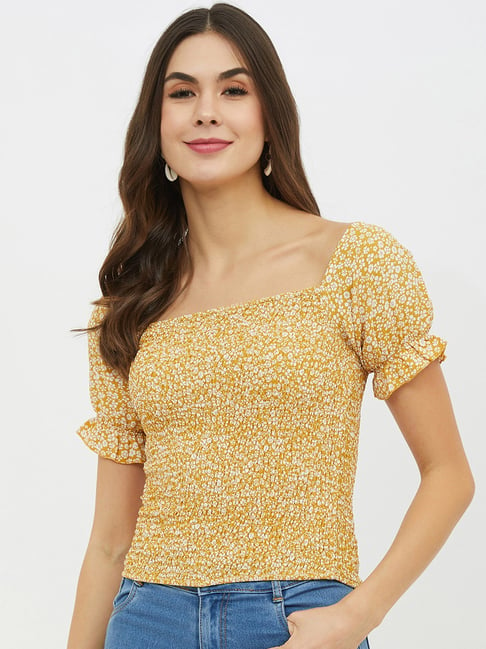 Harpa Mustard & White Printed Top