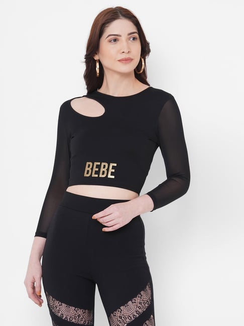 Buy Bebe Black Logo Print Crop Top from top Brands at Best Prices