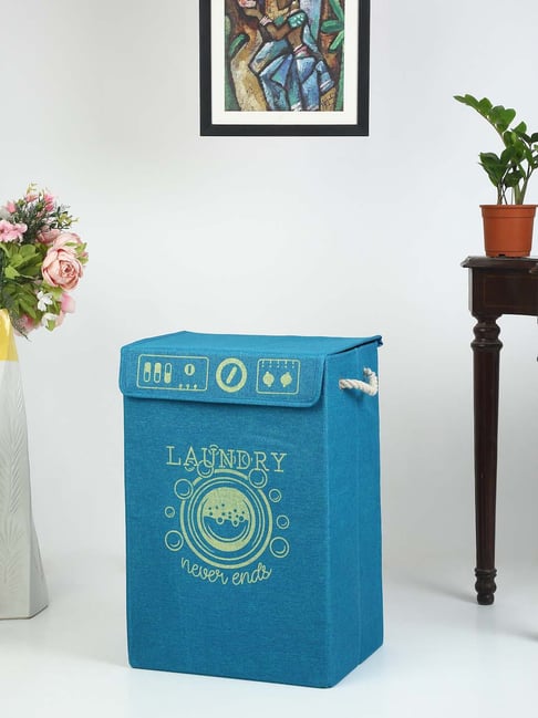 HOSTA HOMES Blue Jute Foldable Laundry Basket - Set of 1-image-18
