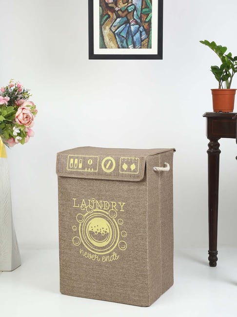 HOSTA HOMES Beige Jute Foldable Laundry Basket - Set of 1