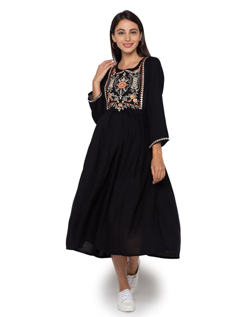 Buy MomToBe Black Embroidered Maternity Dress for Women Online @ Tata CLiQ