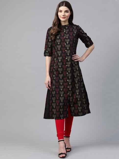 Divena Black Printed A Line Kurta-picture-29