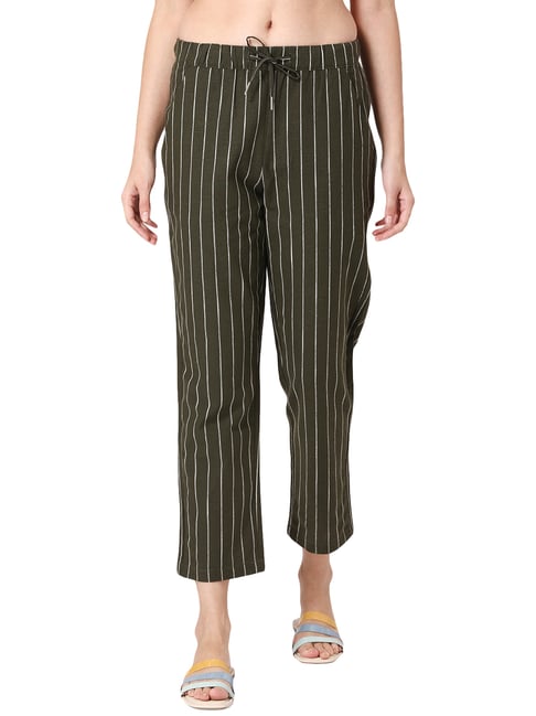 SAVE ₹1680 on Mode by Red Tape Olive Green Cotton Striped Pants