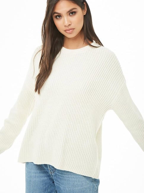 Buy Forever 21 Cream Self Design Sweater for Women Online Tata CLiQ