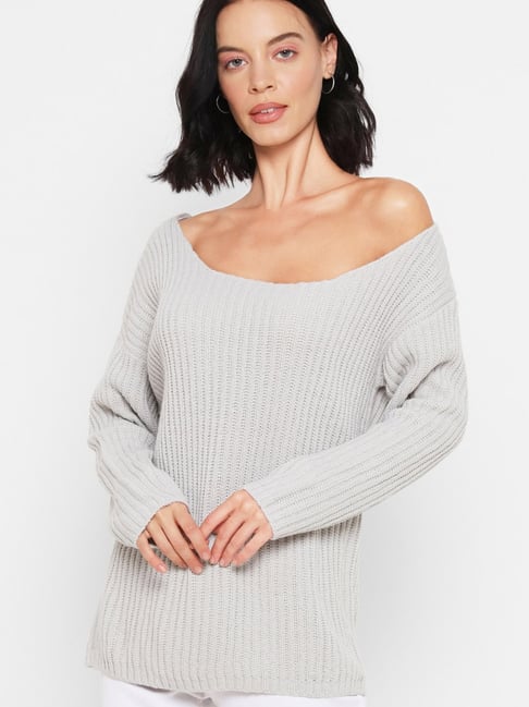 Buy Forever 21 Light Grey Self Design Sweater for Women Online Tata CLiQ