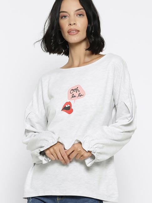 Buy Forever 21 Grey Melange Graphic Print Top for Women Online