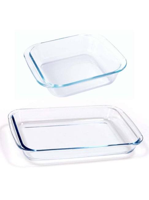 Femora Transparent Borosilicate Glass Square Dishes (900 ml, 1000 ml) - Set of 2