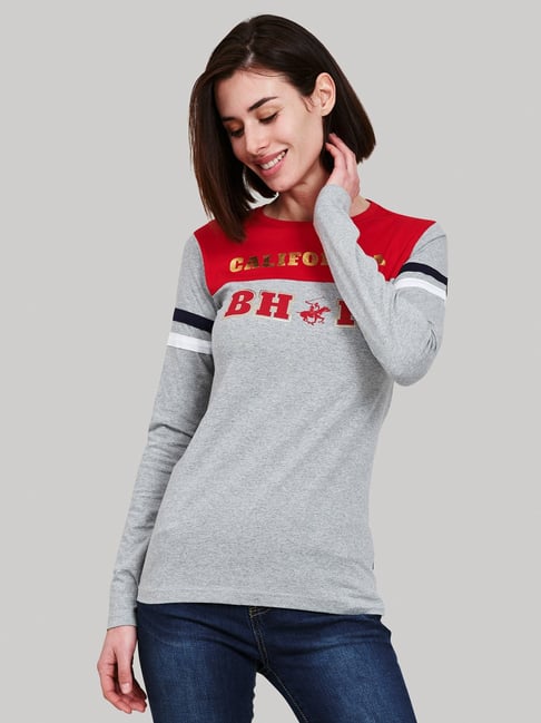 Beverly Hills Polo Club Red & Grey Textured T-Shirt-picture-27