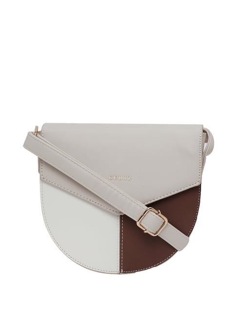 Buy CERIZ Donna White Textured Medium Sling Handbag For Women At