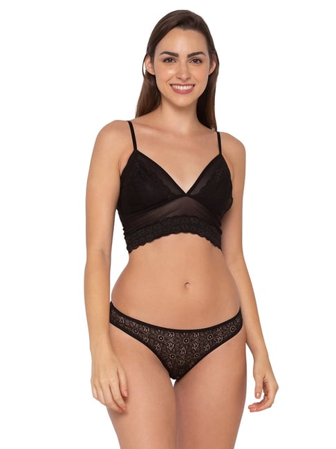Buy Candyskin Black Lace Bralette With Bikini Panty for Women