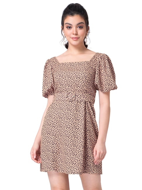 FabAlley Beige Floral Print Dress Price in India
