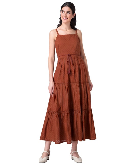 FabAlley Brown Self Design Dress Price in India