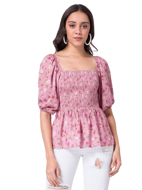 FabAlley Pink Floral Print Top