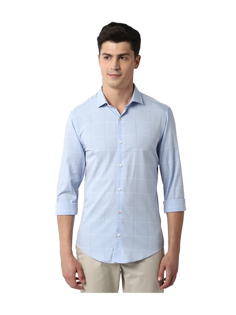 Peter England Sky Blue Checks Full Sleeves Shirt