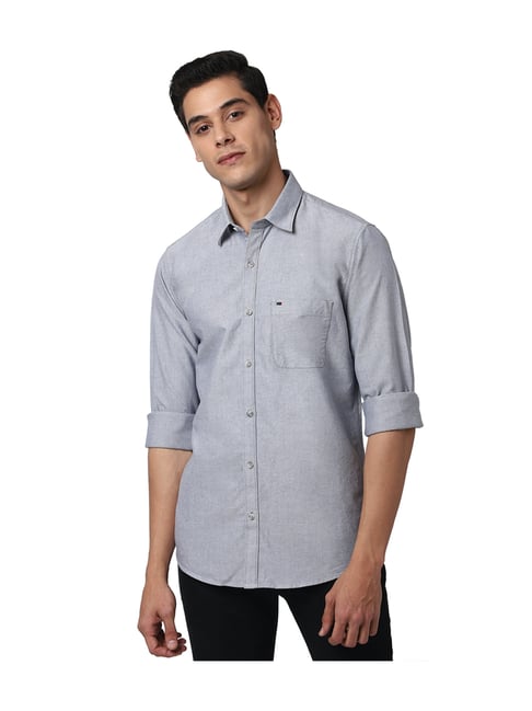 Buy Peter England Light Grey Full Sleeves Cotton Shirt for Men