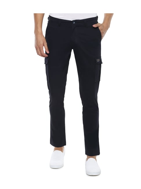 Buy Louis Philippe Jeans Navy Slim Fit Cargo Pants for Men Online ...