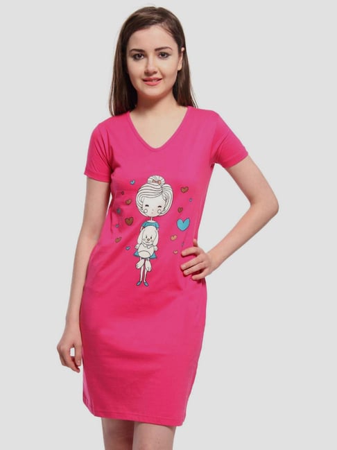 Slumber Jill Pink Cotton Printed Night Dress