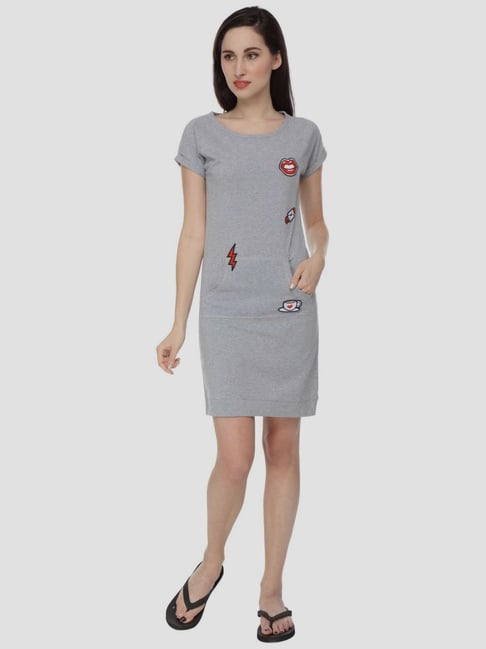 Slumber Jill Grey Cotton Embroidered Night Dress