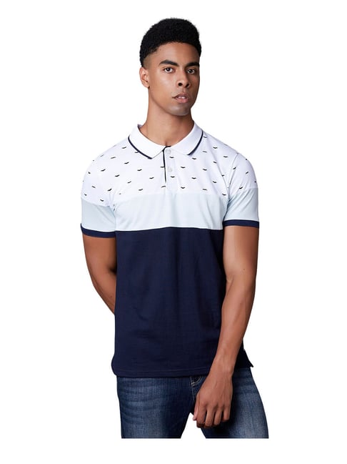 Buy Marca Disati White Navy Colour Block Polo T Shirt for Men