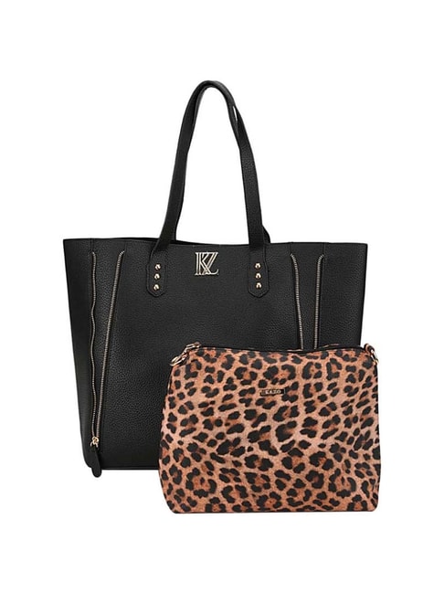 Kazo  Black Solid Tote Handbag With Pouch Price in India