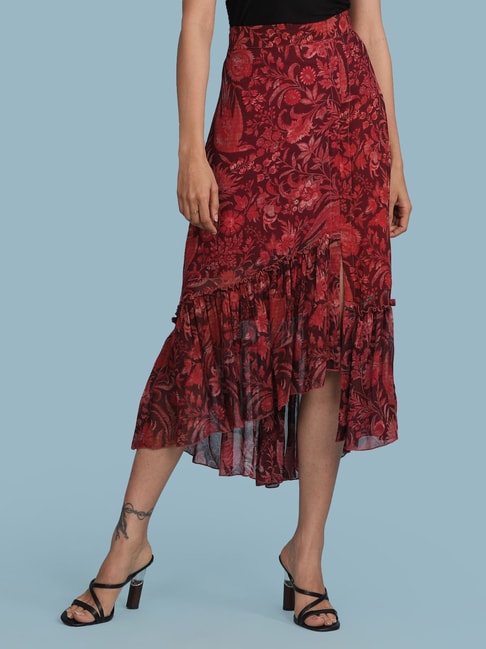aarke Ritu Kumar Burgundy Floral Print Skirt Price in India