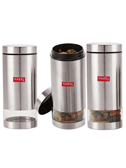Buy HAZEL Silver Stainless Steel Storage Containers Set of 3 at Best
