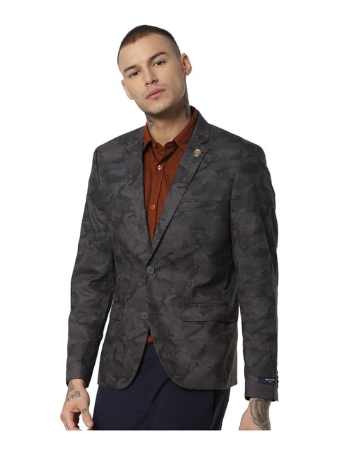 Jack & Jones Grey Full Sleeves Notched Lapel Blazer