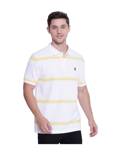 Red Tape White & Yellow Regular Fit Polo T-Shirt