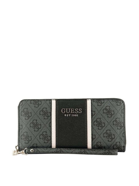 Guess Black Printed Zip Around Wallet for Women