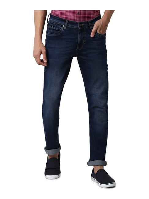 Dark Blue Slim Fit Lightly Washed Jeans 