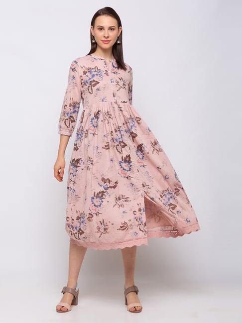 Ethnicity Pink Printed Maxi Dress Price in India