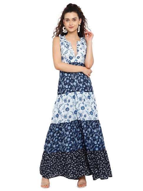 Aditi Wasan Blue Printed Maxi Dress