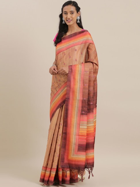 The Chennai Silks Brown & Pink Embroidered Saree With Unstitched Blouse Price in India