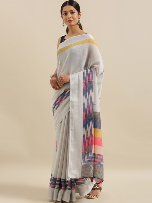 The Chennai Silks Grey Printed Saree With Unstitched Blouse Price in India
