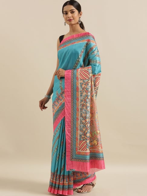 The Chennai Silks Sky Blue Printed Saree With Unstitched Blouse Price in India